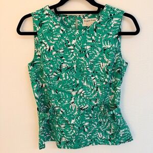 People Tree Organic Cotton Green Fern Sleeveless Cinch Waist Top Women 8 Chic